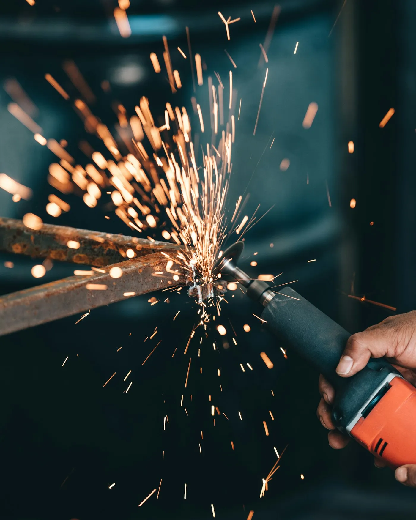 Sparks from precision grinding work